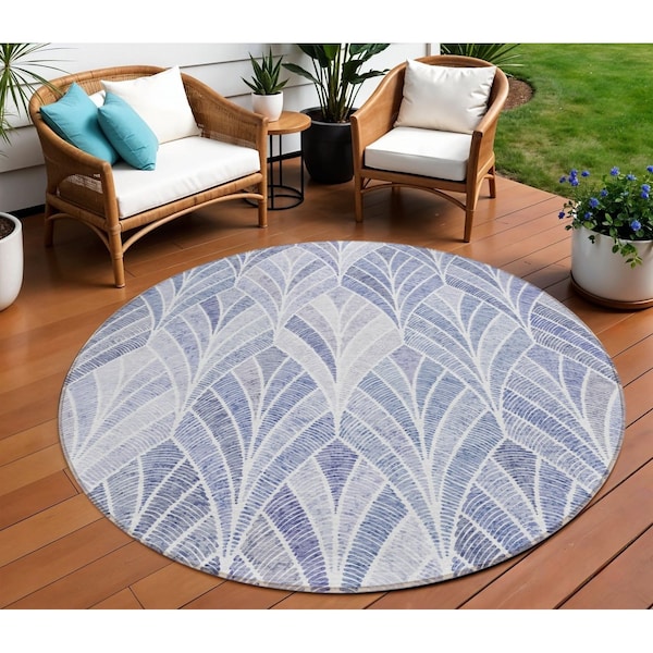 Homeroots 8' Denim Blue And Sky Blue Round Geometric Washable Indoor Outdoor Area Rug 589214 - main