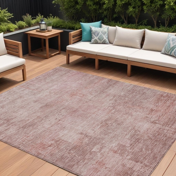 Homeroots 8' X 10' Blush And Pink Abstract Washable Indoor Outdoor Area Rug 616223 - main