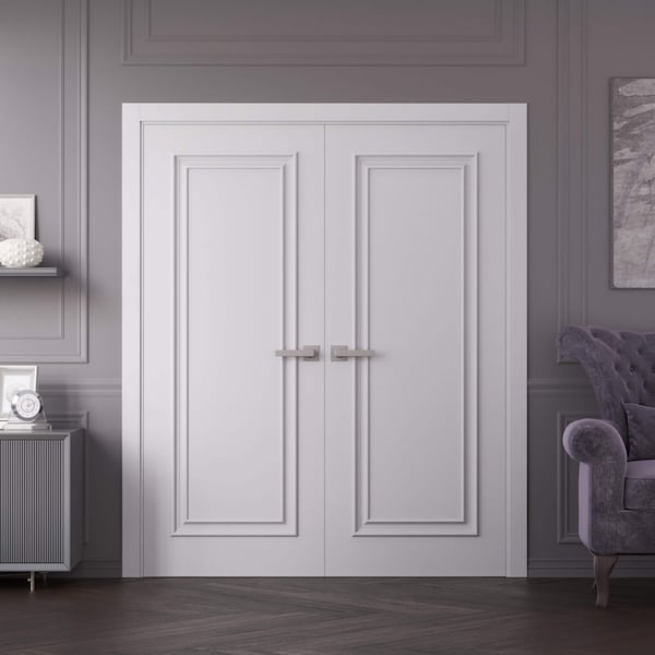 Sartodoors Interior Double Doors 48x84 inches White Solid Core Modern Interior ROYAL9811DD-EMAL-4884 - main