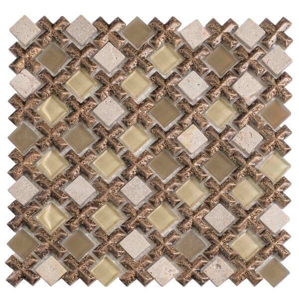 Apollo Tile Brown 11 in x 11 in Glass, Resin, Stone Polished Wall Mosaic Tile 4.2 sqft/case, 5PK APLBDA88S8A - main