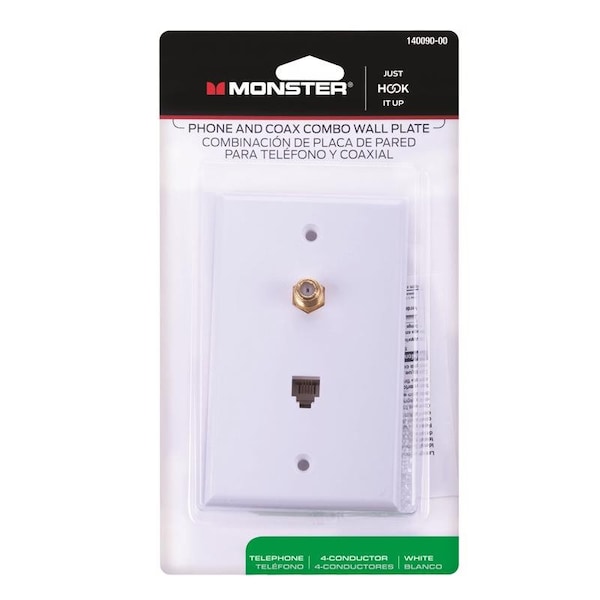 Monster Cable Just Hook It Up White 1 gang Plastic Coax/Phone Wall Plate 140090-00 - main