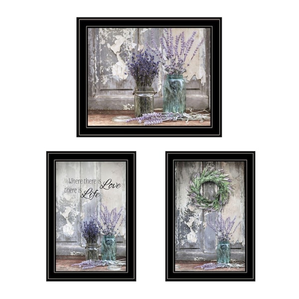 Homeroots Set Of Three Love Life and Lavender Black Framed Print Wall Art, 3PK 408016 - main