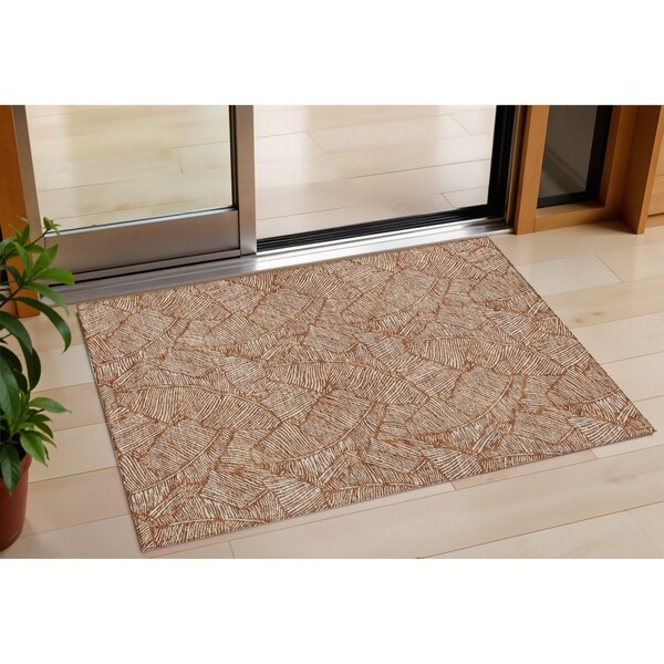 Homeroots 3' X 5' Copper And Beige Floral Washable Indoor Outdoor Area Rug 594653 - main