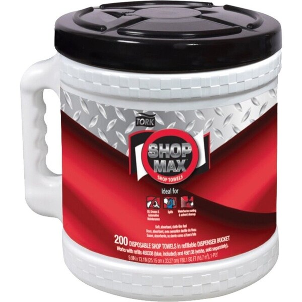 Tork Tork ShopMax Heavy Duty Centerfeed Dry Wipe Bucket Blue W22, High Absorbency, 2 x 200 Wipes, 450340 450340 - main