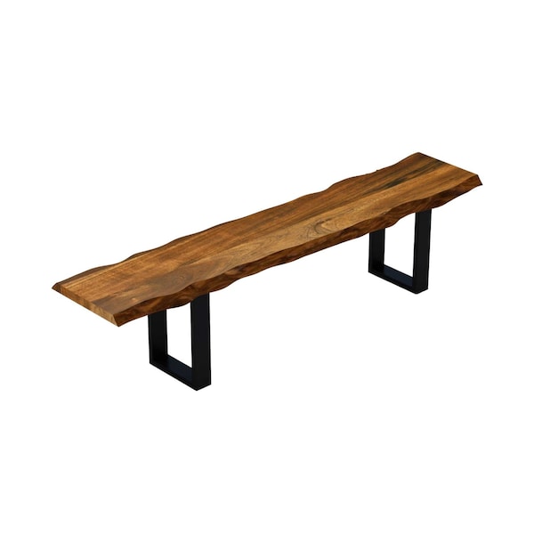 Homeroots 68in Brown and Black Live Edge Solid Wood Dining Bench 379794 - main