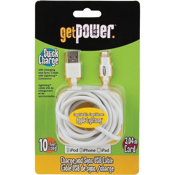 Get Power Lightning Cable 10Ft Wh GP-XL-USB-L - main