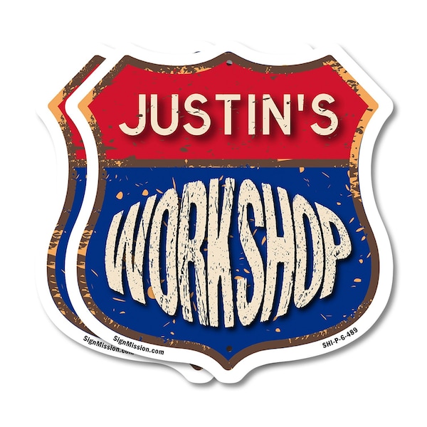 Signmission Justin's Workshop, 6 inch X 6 inch, Plastic Sign, 2PK SHI-P-2PACK-6-489-JUSTIN - main