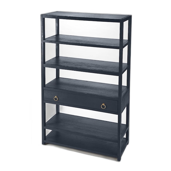 Homeroots 70" Navy Blue Five Tier Standard Bookcase With One Drawer 389578 - main