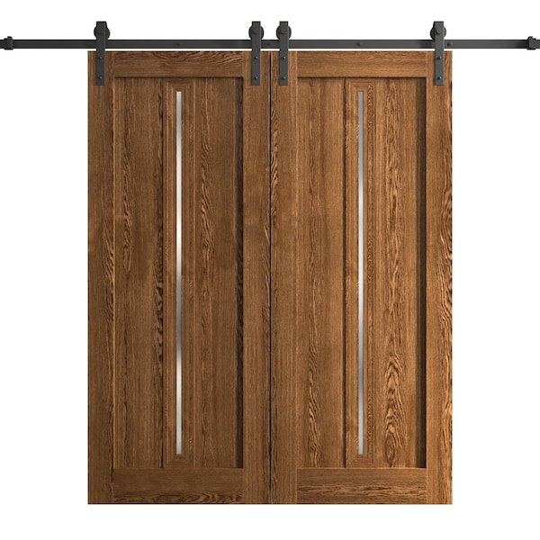 Sartodoors Modern Double Barn Door 36 x 96 inches, Ego 5014 Cognac Oak Veneer, 13FT Rail Track Set, Solid Pa EGO5014DB-DKO-3696 - main