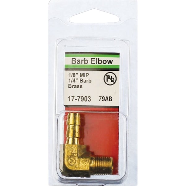 Westlake Pipe & Fittings 1/8'' MPTx1/4'' Hose Barbed 90 Deg. 90 Deg. Brass Elbow, 1/4 Bend 17-7903 - main