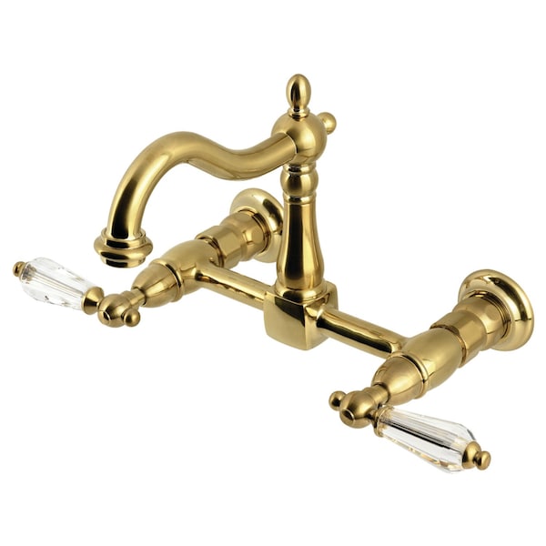 Kingston Brass Two-Handle Wall Mount Bridge Kitchen Faucet, Brushed Brass KS1267WLL - main