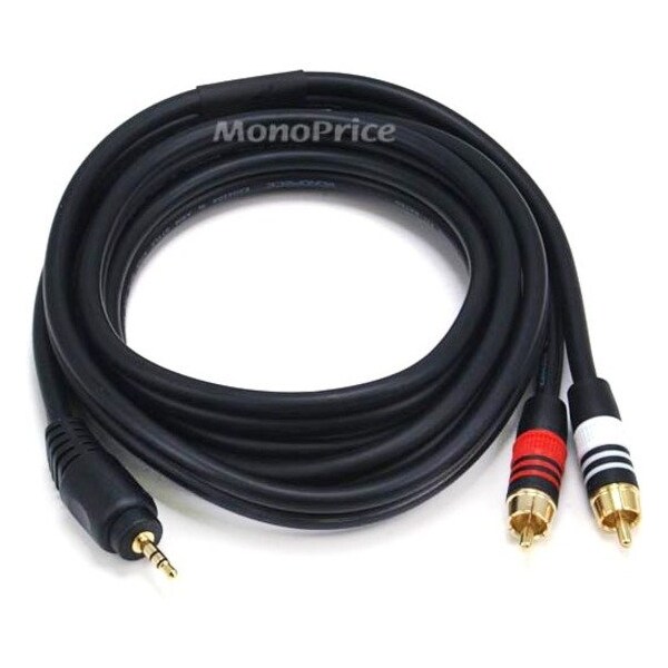 Monoprice 6ft Premium 3.5mm Stereo Male to 2RCA Male 22AWG Cable (Gold Plated) - Black 5598 - main