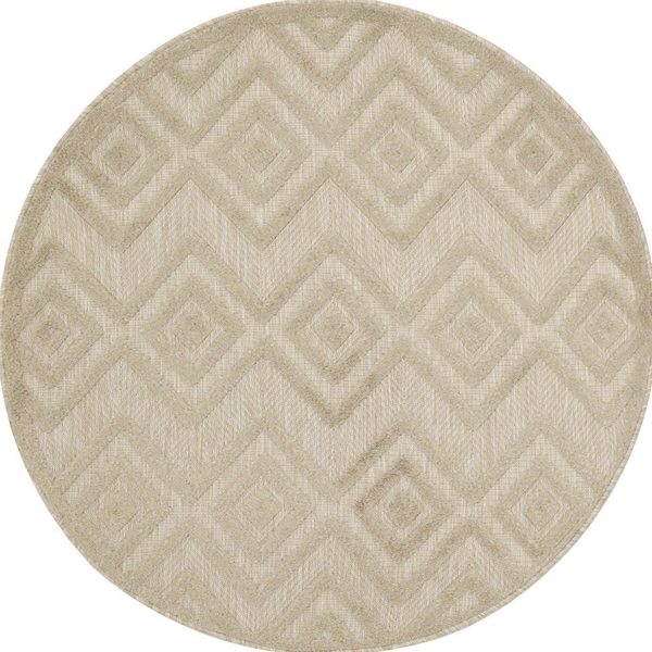 Homeroots 4' Cream And Beige Round Geometric Indoor Outdoor Area Rug 573906 - main