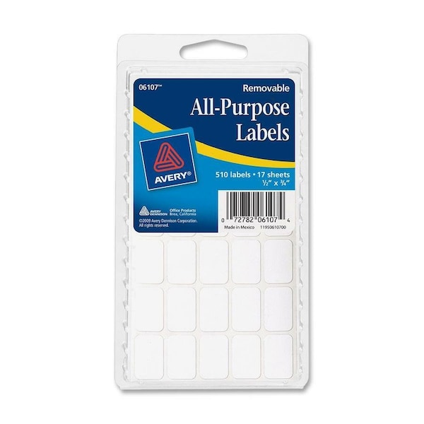 Avery 1/2 in. H X 3/4 in. W Rectangular White Labels 525 pk 06107 - main