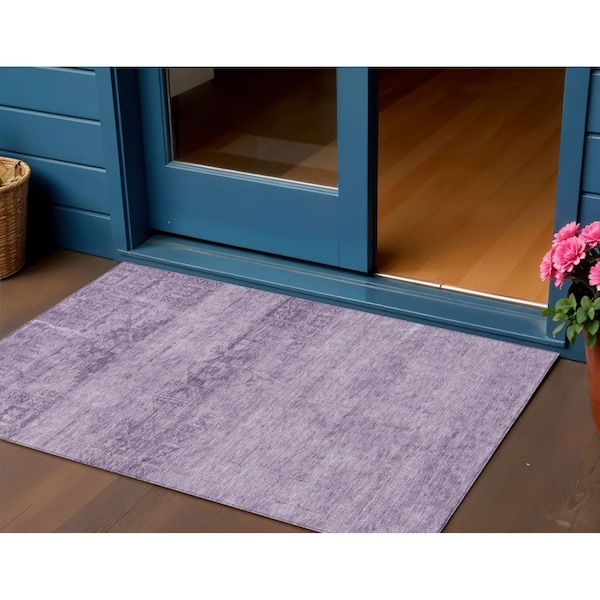 Homeroots 3' X 5' Plum And Purple Medallion Washable Indoor Outdoor Area Rug 616124 - main