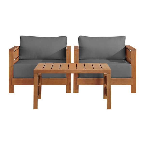 Alaterre Furniture Alaterre Barton 3 Piece Patio Furniture Set with Gray Cushions Natural Finish Design 80-BARTON-CH2TB-G - main