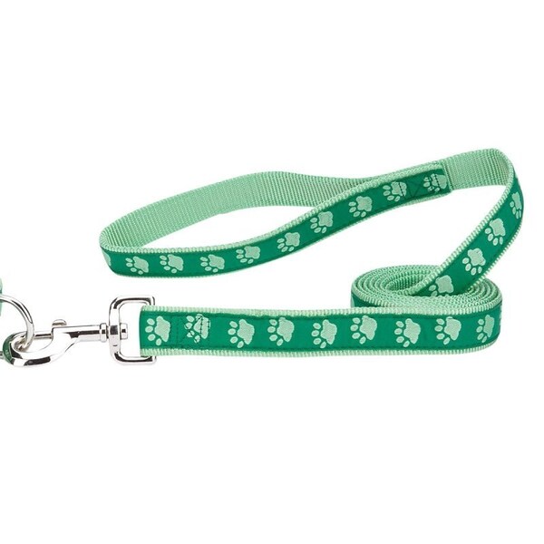 Casual Canine Two-Tone Pawprint Dog Lead, 6 ft L, 1 in W, Nylon Line, Green, Fastening Method: Swivel Clip ZA8861 66 43 - main