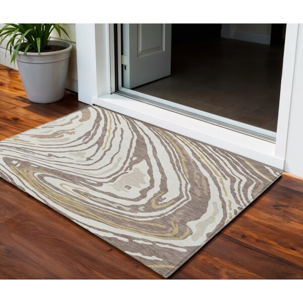 Homeroots 3' X 5' Taupe Brown And Beige Abstract Washable Indoor Outdoor Area Rug 601302 - main