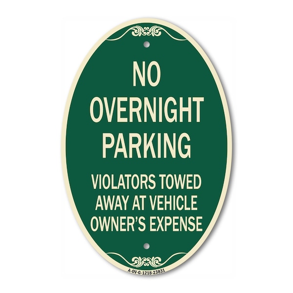 Signmission No Overnight Parking Violators Towed Away at , 12 In X 18 In Architectural, Heavy Gauge Aluminum A-OV-G-1218-23831 - main