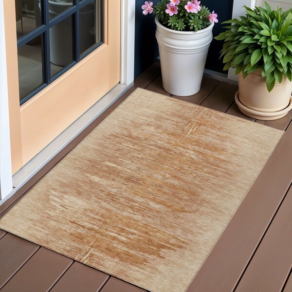 Homeroots 3' X 5' Salmon And Copper Abstract Washable Indoor Outdoor Area Rug 587644 - main