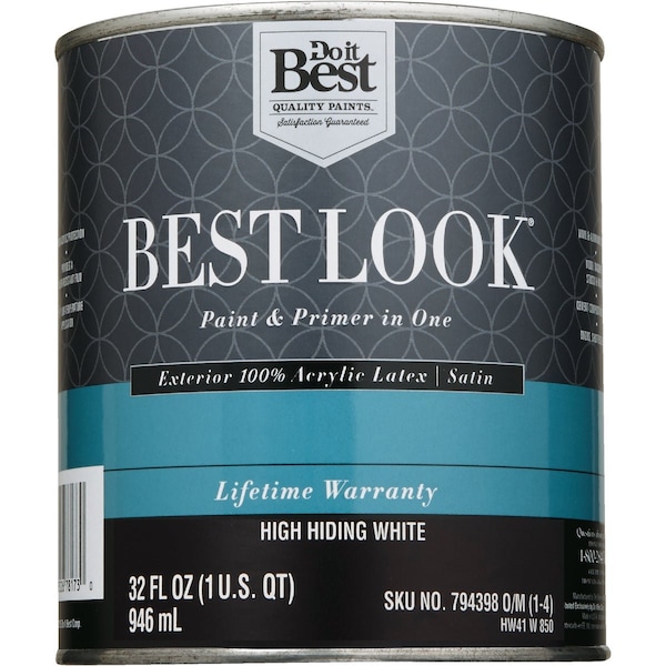 Do It Best 100% Acrylic Latex Premium Paint & Primer In One Satin Exterior House Paint High Hiding Wht 1 Qt. HW41W0850-14 - main