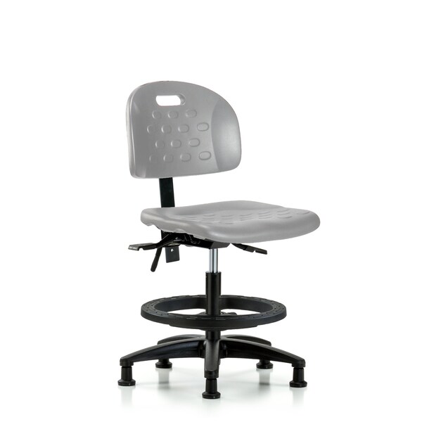 Blue Ridge Ergonomics Poly Chair - Medium Bench Height with Seat Tilt, Black Foot Ring, & Stationary Glides in Gray Poly HPMBCH-RG-T1-A0-BF-RG-GRY - main