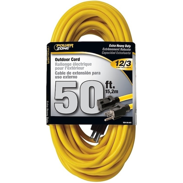 Powerzone SJTW Extension Cord, 12 AWG, Outdoor, 12/3, 1 Outlets, Yellow, 50 ft OR500830 - main