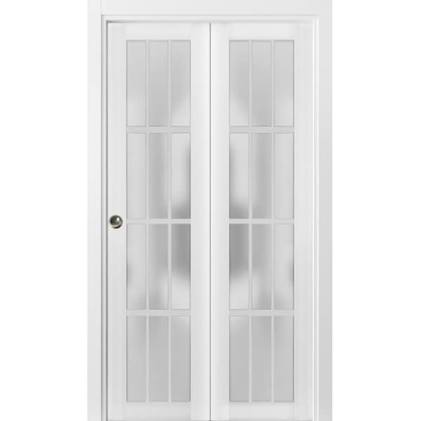 Sartodoors Sliding Closet Bi-fold Doors, Felicia 3312 White Silk with Frosted Glass, Sturdy Tracks Moldings T FELICIA3312BF-WS-64 x 84 (2* 32x84) - main