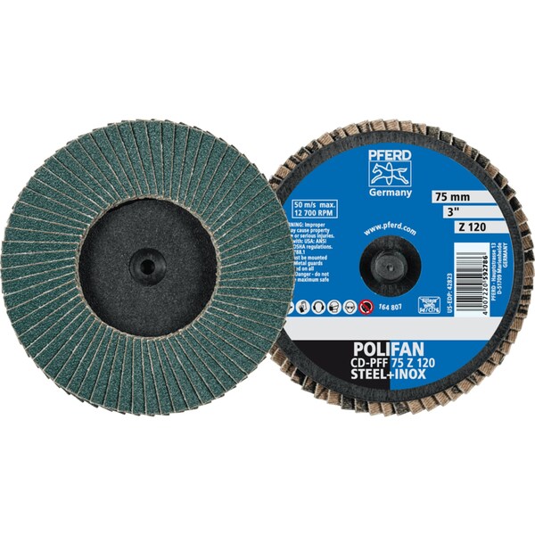 Pferd 3'' POLIFAN Mini Flap Disc - Flat - Zirconia - 120 Grit 42933 - main