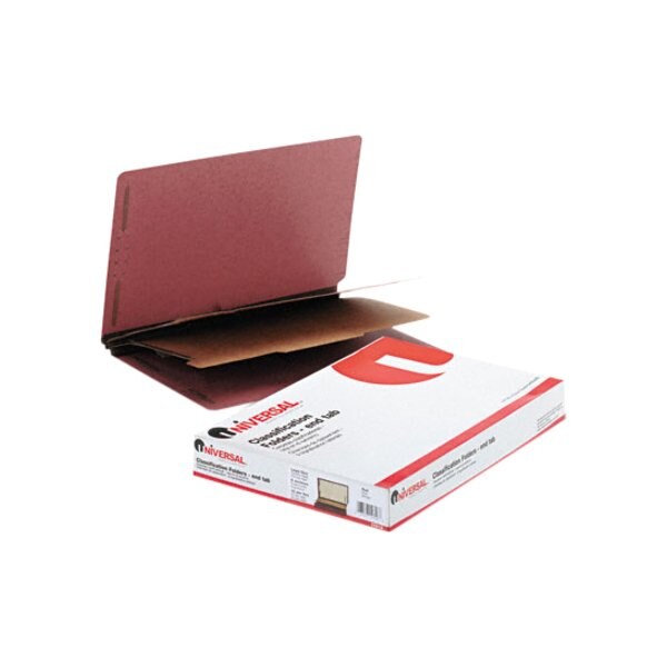 Universal Pressboard End Tab Classification Folders, Legal, Six-Section, Red, 10/Box 10316 - main