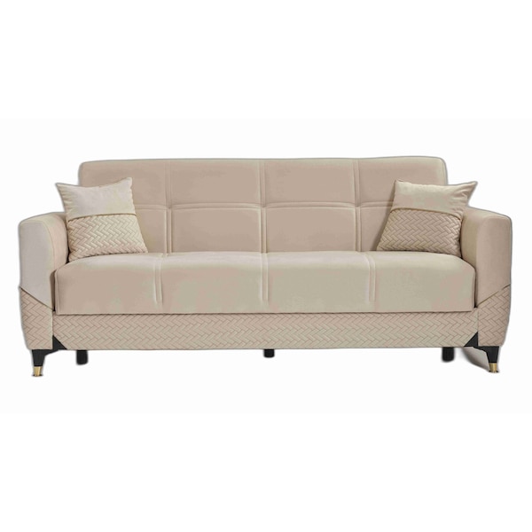 Homeroots 81" Beige Microfiber Sleeper Sofa And Toss Pillows With Brown Legs 607198 - main