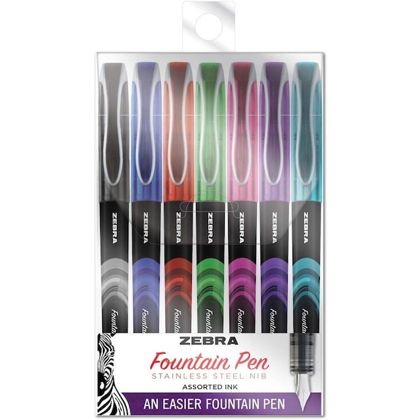 Zebra Pen 48307 Fountain Pen - Fine Pen Point - 0.6 mm Pen Point Size - Assorted - Stainless Steel Tip - 7 48307 - main