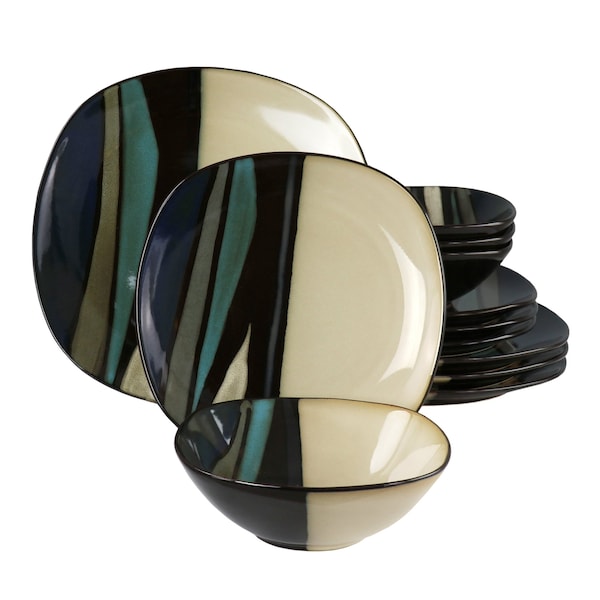 Hometrends Althea 12 Piece Soft Square Stoneware Dinnerware Set in Teal 121007.12A - main