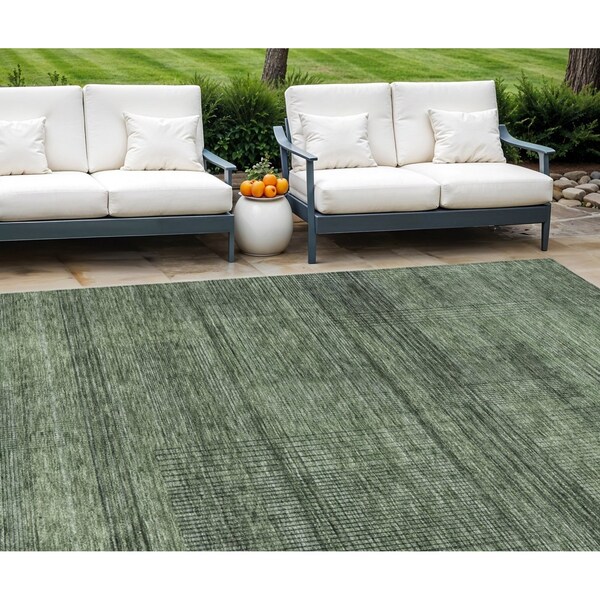 Homeroots 8' X 10' Olive Green And Gray Striped Washable Indoor Outdoor Area Rug 588109 - main