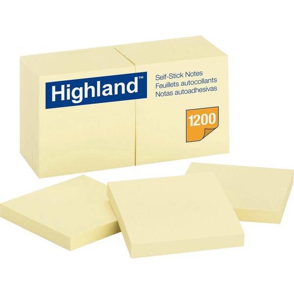 3M Highland Self-Stick Pads 6549YW, 3" x 3", Yellow, 100 Sheets, 12/Pack 6549YW - main