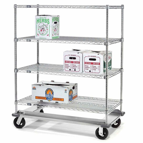 Global Industrial Nexel 4 Shelf Truck, Chrome, 36"W x 24"D x 61"H, Rubber Plate Casters, 2 Rigid, 2 Swivel 241973 - main