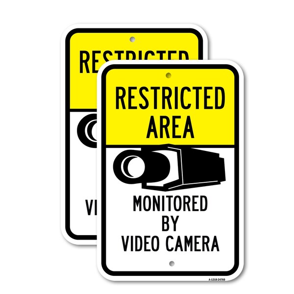 Signmission Restricted Area Monitored By Video Camera No 2, 12'' X 18'' 2 Signs, Heavy Gauge Aluminum, 2PK A-1218-2PACK-24760 - main