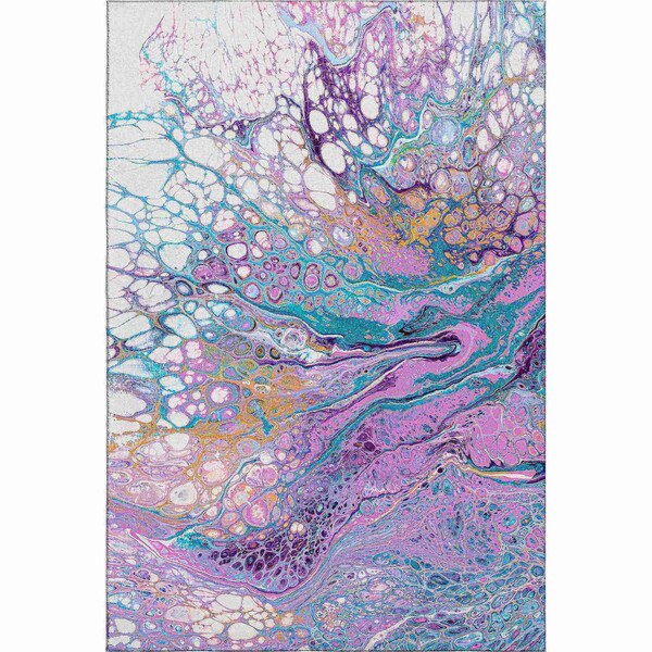 Homeroots 5' X 8' Periwinkle Purple And Ivory Abstract Washable Indoor Outdoor Area Rug 643554 - main