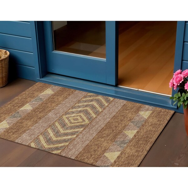 Homeroots 3' X 5' Orange Wheat And Taupe Southwestern Washable Indoor Outdoor Area Rug 613939 - main