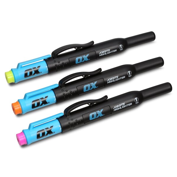 Ox Tools Pro 3-Pack Highlighters w/ Site Holsters, Yellow, Orange and Pink OX-P635604 - main