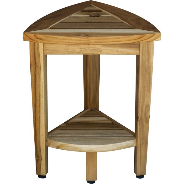 Homeroots Compact Teak Corner Shower Or Outdoor Bench With Shelf In Natural Finish 376733 - main