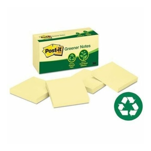 Post-It Recycled Sticky Notes, 3x3 In., YW, PK12 654-RP - main