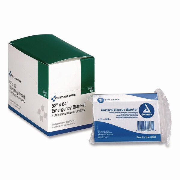 First Aid Only Aluminized Emergency Blanket, 52 in. x 84 in., PK5, 5PK I800 - main