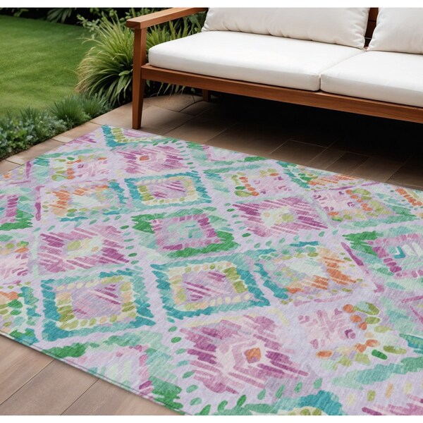 Homeroots 10' X 14' Lavender And Purple Geometric Washable Indoor Outdoor Area Rug 609153 - main