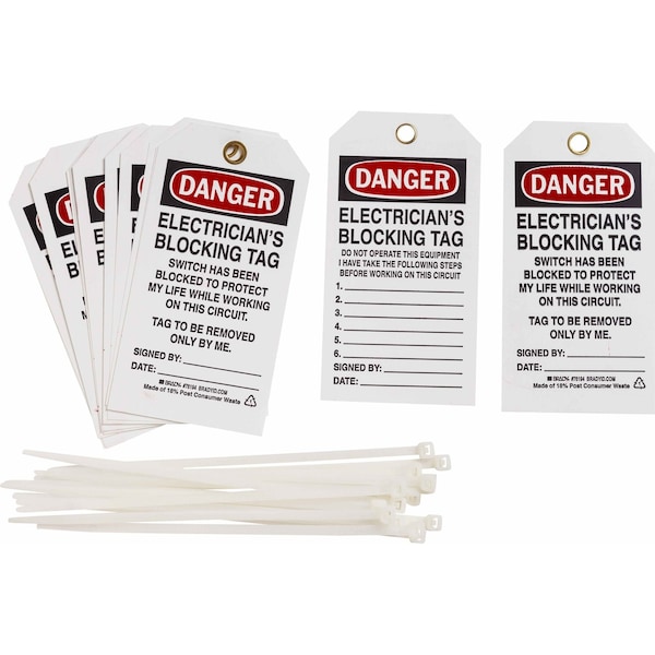 Brady Tag DANGER ELECTRICIANftS BLOCKING TAG SWITCH BLOCKED TO PROTECT LIFE 5.75x3 25PK 76194 - main