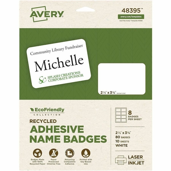 Avery EcoFriendly Recycled Name Tags, PK80 48395 - main