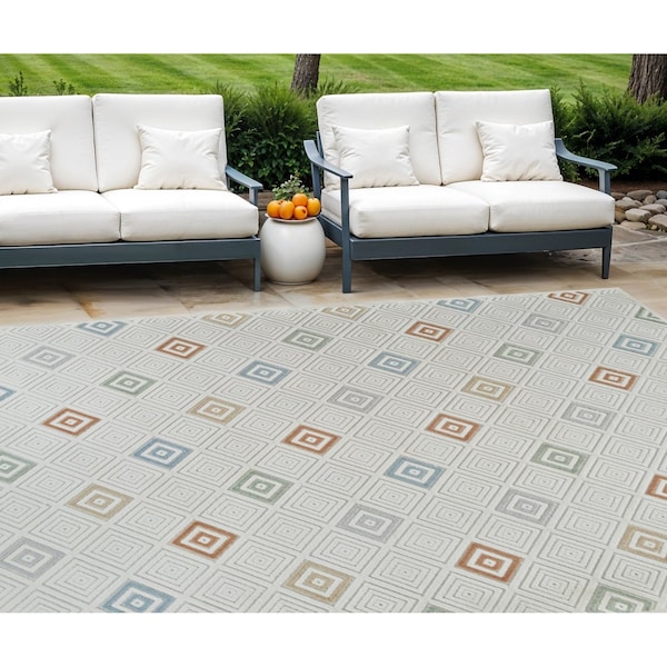 Homeroots 8' X 10' Cream and Beige Geometric Distressed Indoor Outdoor Area Rug 558731 - main