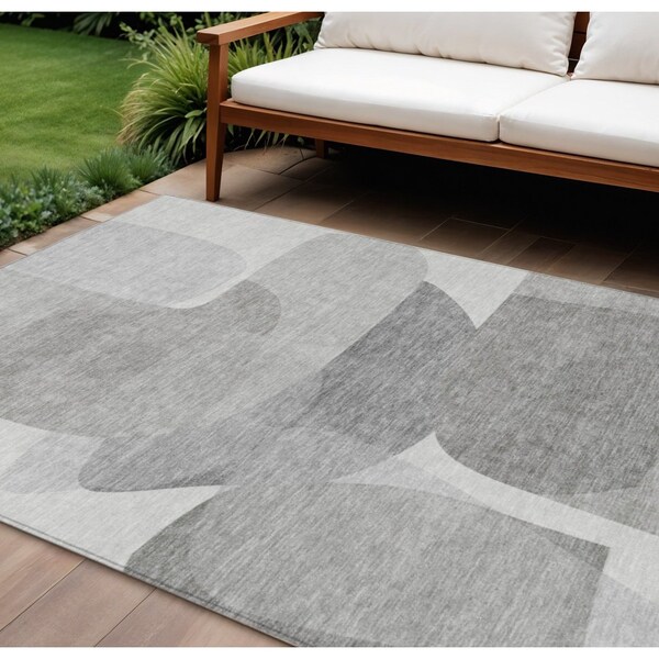 Homeroots 10' X 14' Linen And Gray Abstract Washable Indoor Outdoor Area Rug 632166 - main