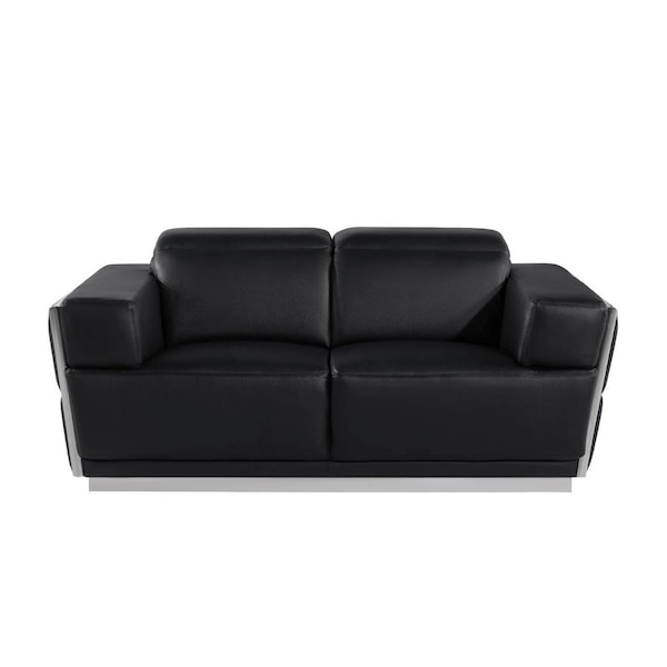 Homeroots 70" Black And Silver Italian Leather Loveseat 551602 - main