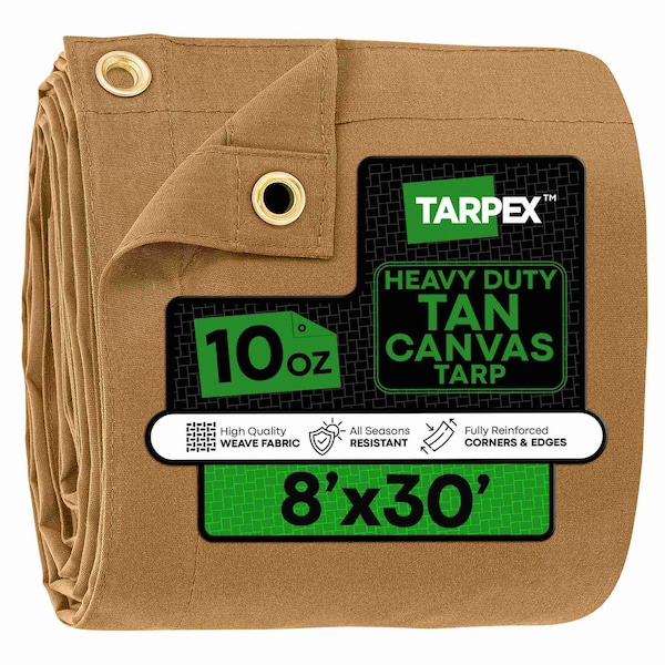 Tarpex Heavy Duty Tarp, 8 ft x 30 ft, Tan, Canvas CTT10-TA-830 - main